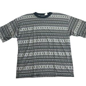 Vintage Bugle‎ Boy T-Shirt Men’s XL Black Gray Geometric Pattern 90s Retro